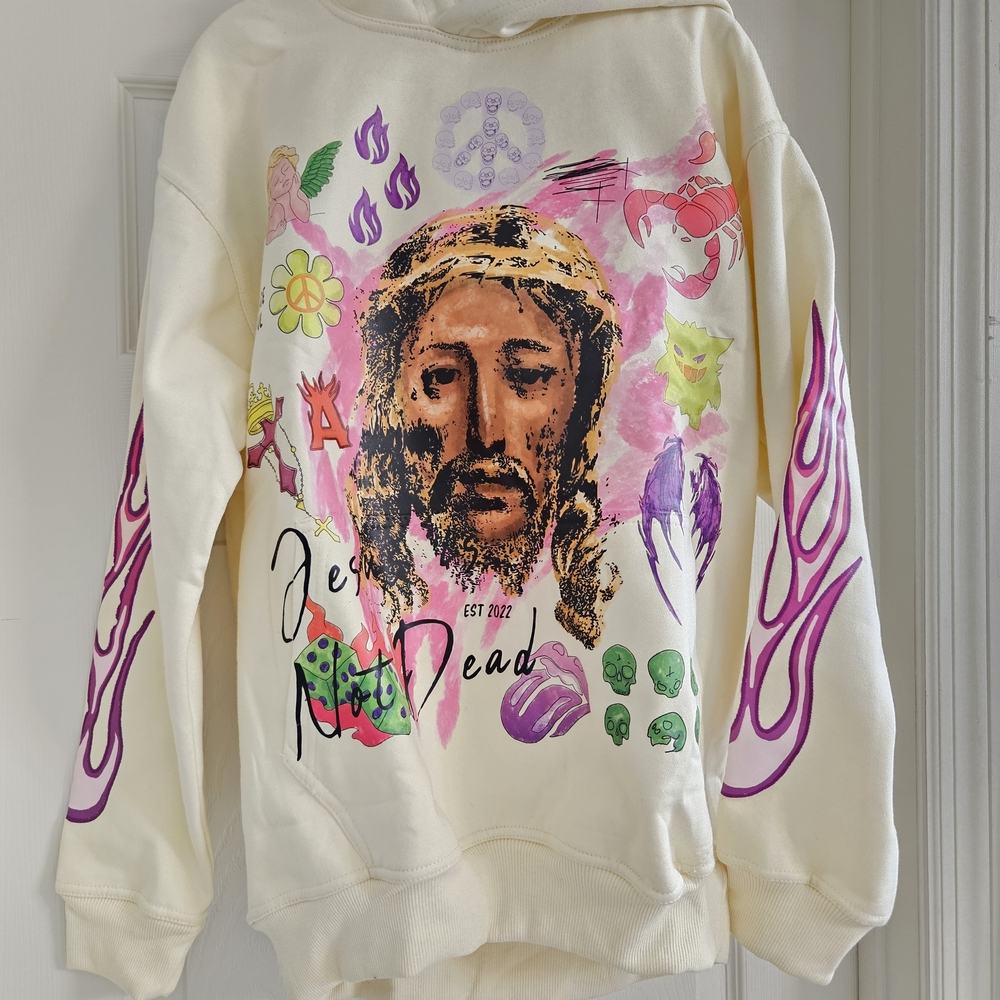 Artistic Cream Graphic Men's Crewneck Sweater